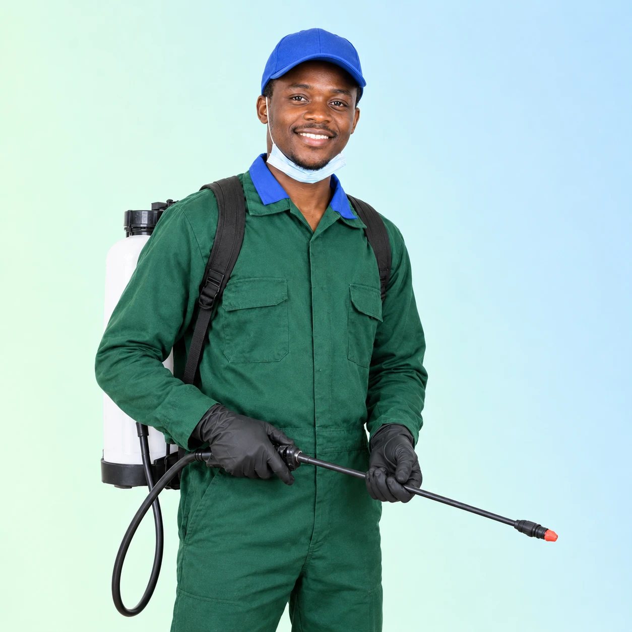 Kenyan pest control technician ready for a job