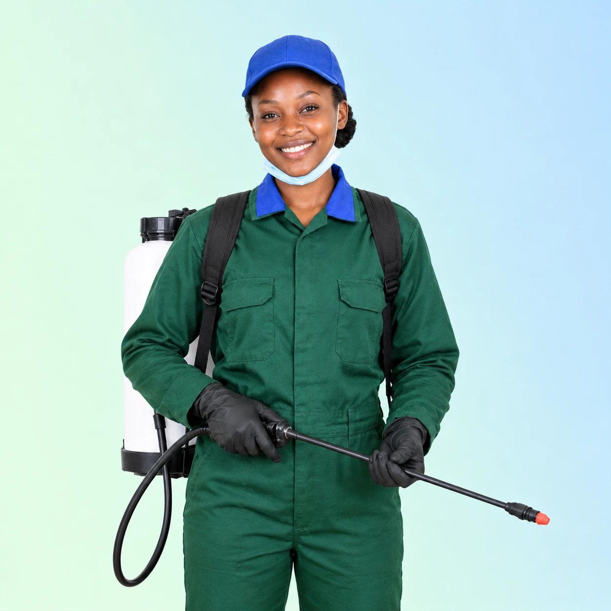 Kenyan pest control technician with a tablet